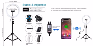 LED Ring Lamp 30cm With Desktop Tripod Mount Up To 1.1m, Phone Clamp