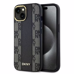 DKNY Nahkainen Checkered Mono Pattern MagSafe Suojakuori iPhone 15 Plus / 14 Plus:lle - Musta