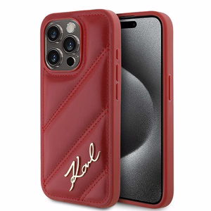 Karl Lagerfeld Diagonal Quilted Script Suojakuori iPhone 15 Pro Max:lle - punainen