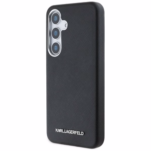 Karl Lagerfeld Saffiano Full Wrapped Elongated Metal Logo MagSafe Suojakuori Samsung Galaxy S25+:lle - musta
