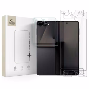 Tech-Protect-suojapakkaus Samsung Galaxy Z Flip 7 / 8 -puhelimelle: Glass Fit+ -karkaistu lasi, 2 kpl, ja Hydro Flex+ -hydrogeelikalvo, 2 kpl