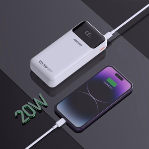 Dudao K15Pro Power Bank 20000mAh 22.5W PD USB-C / USB-A / Sisäänrakennettu Lightning ja USB-C kaapelit - Valkoinen