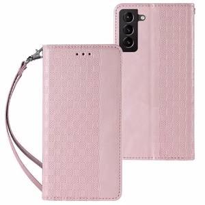 Magneetti hihna Kotelo Kotelo Samsung Galaxy S22 + (S22 Plus) pussi lompakko + Mini Lanyard riipus vaaleanpunainen