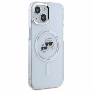 Karl Lagerfeld IML Metal Karl&Choupette Head MagSafe suojakuori iPhone 14:lle - valkoinen