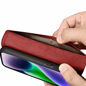 iCarer Lompakko Kotelo 2in1 Cover iPhone 14 Plus Anti-RFID Nahka Flip Cover Punainen (WMI14220727-RD)