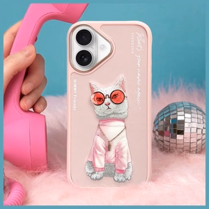 Nimmy Glasses Cool Cat iPhone 16 Suojakuori - vaaleanpunainen
