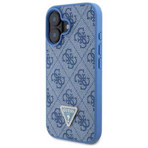 Guess Leather Metal Logo Strass Crossbody Suojakuori iPhone 16:lle - sininen