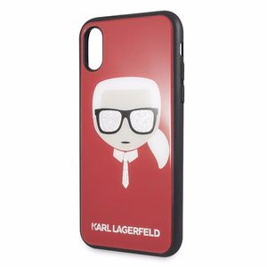 Karl Lagerfeld Iconic Glitter Karlin pää iPhone X / Xs Suojakuori - Punainen