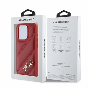 Karl Lagerfeld Diagonal Quilted Script Suojakuori iPhone 15 Pro:lle - punainen