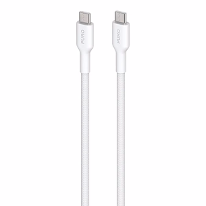 Puro Fabric vahvistettu punottu USB-C–USB-C-lataus- ja datakaapeli, 1,2 m, valkoinen