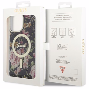 Guess GUHMP14XHCFWSK iPhone 14 Pro Max 6.7 musta/musta suojakuori Flower MagSafe