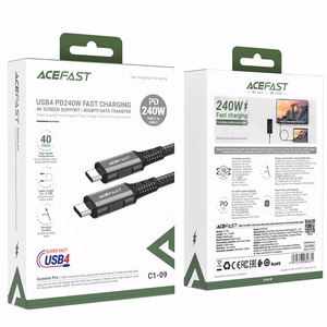Acefast C1-09 USB-C / USB-C USB4 PD3.1 kaapeli 5A 1m - harmaa-musta