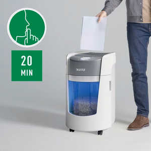 Leitz IQ OptiMax Small Office 350 – P-5-mikroleikkaava paperisilppuri, 22 l, valkoinen (83590000)