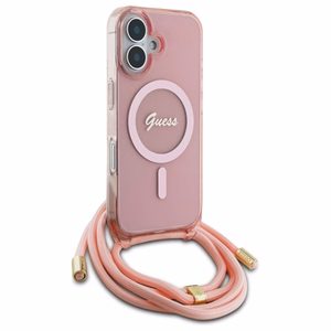 Guess Crossbody Cord Script MagSafe suojakuori iPhone 16:lle - vaaleanpunainen