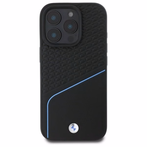BMW Sign Nahkainen Textured And Line MagSafe Suojakuori iPhone 16 Pro Max:lle - Musta