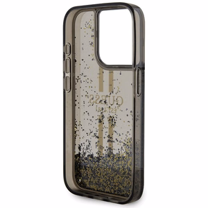 Guess Liquid Glitter Gold Stripes suojakuori iPhone 15 Pro:lle - musta