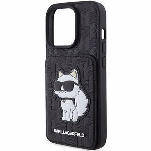 Karl Lagerfeld Saffiano Cardslots and Stand Monogram Choupette suojakuori iPhone 15 Pro:lle - musta
