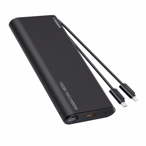 Ulkoinen akku Veger TCE130 (W2503) PD 130W 25000 mAh sisäänrakennetuilla Type C -kaapeleilla / Lightning musta