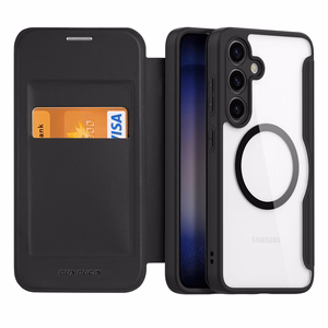 Dux Ducis Skin X Pro -suojakuori Samsung S24+:lle magneettisormuksella ja läpällä - musta