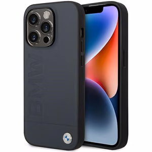 BMW BMHMP14XSLLNA laivastonsininen nahkainen kova suojakuori iPhone 14 Pro Max 6.7 Hot Stamp MagSafe