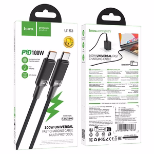 Hoco U153 Extreme USB-C–USB-C-kaapeli, PD, 5 A, 100 W, 1,2 m – musta