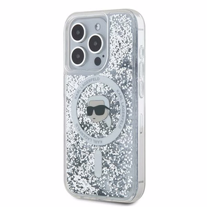 Karl Lagerfeld Liquid Glitter Karl Head MagSafe suojakuori iPhone 15 Pro:lle - läpinäkyvä