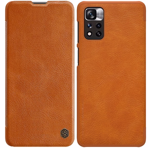 Nillkin Qin Kotelo Asia Asia Xiaomi Redmi Note 11 Pro + (Kiina) / Redmi Note 11 Pro (Kiina) / Mi11i HyperCharge Camera Protector Holster Cover Flip Case Brown