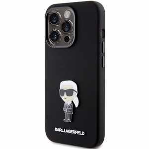 Karl Lagerfeld Silikoninen Ikonik Metal Pin Suojakuori iPhone 15 Prolle - musta