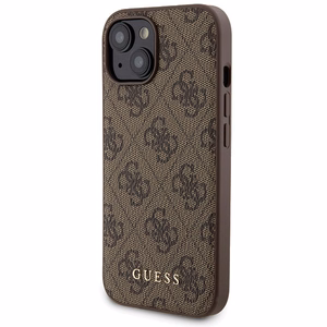 Guess 4G Metal Logo Suojakuori-setti iPhone 15:lle + 5000mAh MagSafe Varavirtalähde - ruskea
