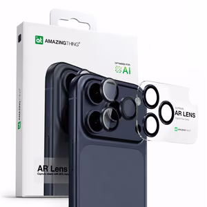 AmazingThing Linssilasi iPhone 17 Pro / Pro Max:lle sinisellä alumiinikehyksellä