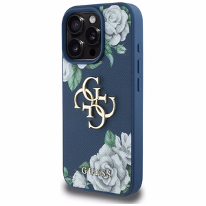 Guess Grained Roses Big 4G logo Suojakuori iPhone 16 Pro Max:lle - sininen
