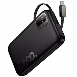 Hoco Q51 -varavirtalähde 10000 mAh QC PD 20W sisäänvedettävällä USB-C-kaapelilla, musta