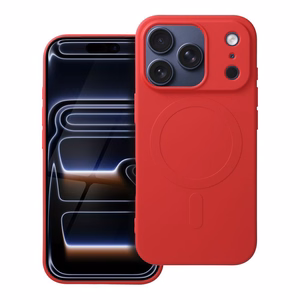 Silikoninen Mag Cover iPhone 17 PRO:lle MagSafe-yhteensopiva (iso reikä) punainen