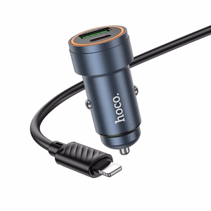 Autolaturi Hoco USB-A + USB-C QC3.0 PD 30W + USB-C - Lightning -kaapeli Z57A musta