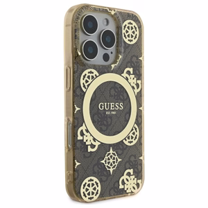 Guess IML Peony On 4G Background MagSafe Suojakuori iPhone 16 Pro Max:lle - ruskea