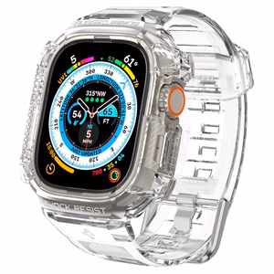 Spigen Rugged Armor Pro -suojakuori ja hihna Apple Watch Ultra 49 mm:lle (läpinäkyvä)