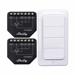 2 WiFi-sälekaihtimien/verhojen ohjaimen setti Shelly Shutter + BLU RC Button 4