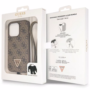 Guess GUHCP14LP4TDSCPW Suojakuori iPhone 14 Pro:lle - ruskea Crossbody 4G Metal Logo