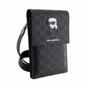 Karl Lagerfeld Saffiano Monogram Ikonik älypuhelimen olkalaukku, musta