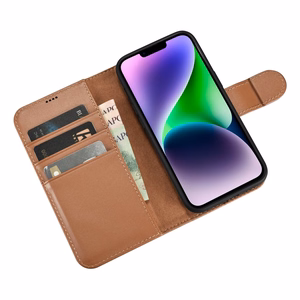 iCarer Lompakko Kotelo 2in1 tapauksessa iPhone 14 nahka kansi läppä Anti-RFID ruskea (WMI14220725-BN)