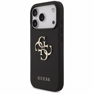 Guess Grained Big 4G & Classic Logo Suojakuori iPhone 17 Prolle - musta