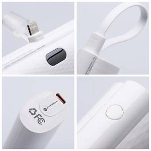 Ulkoinen akku Forcell F-Energy Power Plug F5K3 PD 20W 5000 mAh sisäänrakennetulla Lightning-liittimellä valkoinen