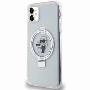 Karl Lagerfeld KLHMN61HMRSKCH iPhone 11 / Xr 6.1 valkoinen/valkoinen kovakuori Ring Stand Karl&Choupette MagSafe