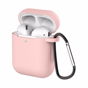Case for AirPods 2 / AirPods 1 silicone soft case for headphones + keychain carabiner pendant pink (case D)