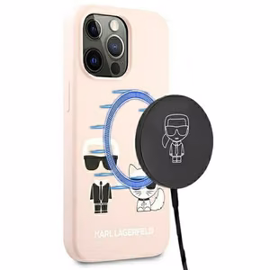 Karl Lagerfeld Silikoni Ikonik Karl&Choupette MagSafe kotelo iPhone 13 Pro Max - vaaleanpunainen - vaaleanpunainen