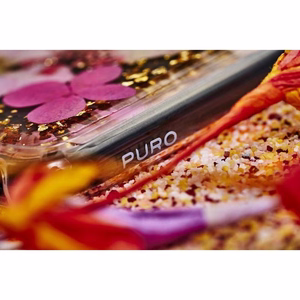 Puro Glam Hippie Chic case for iPhone XR, with real green flower petals