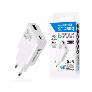 laturi GaN 1x USB-C, 1x USB Quick Charge 3.0 45W PD valkoinen