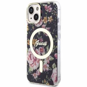 Guess GUHMP14MHCFWSK iPhone 14 Plus 6.7 musta/musta suojakuori Flower MagSafe