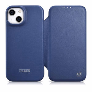 iCarer CE Premium Nahka Folio Case iPhone 14 Plus Magneettinen Flip Nahka Folio Case MagSafe Blue (WMI14220715-BU)