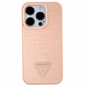 Guess Croco Triangle Metal Logo Suojakuori iPhone 15 Pro:lle - vaaleanpunainen